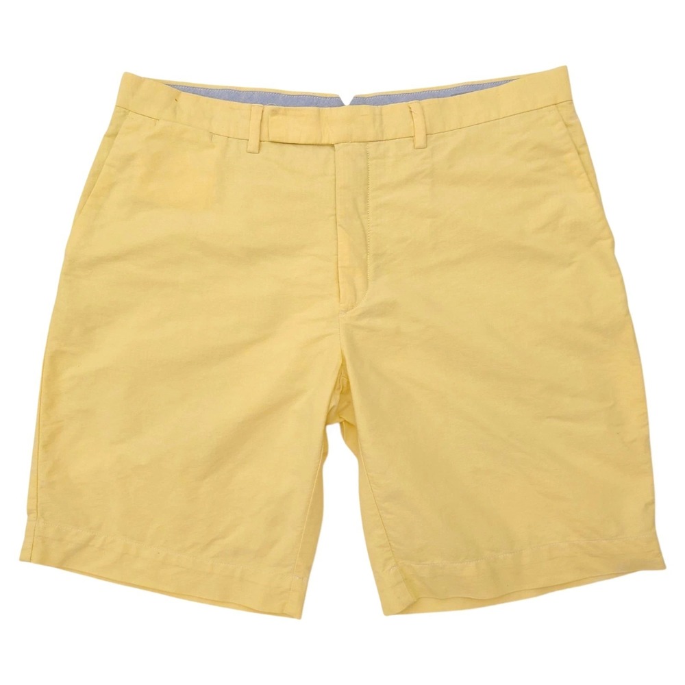 Polo Ralph Lauren New York Shorts Mens 35 Yellow Oxford Knit Flat Front Chinos